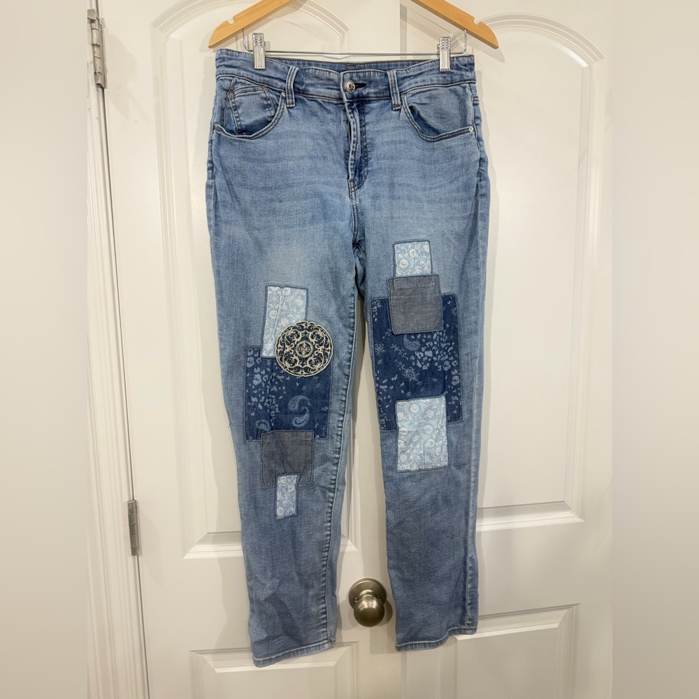 Chico's Light Blue Patchwork Straight-Leg Jeans - image 1